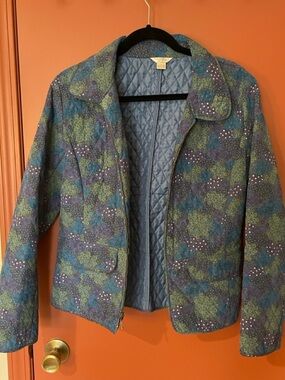 Vintage Christopher & Banks Blue Multi-Print Floral Quilted Puffer Jacket